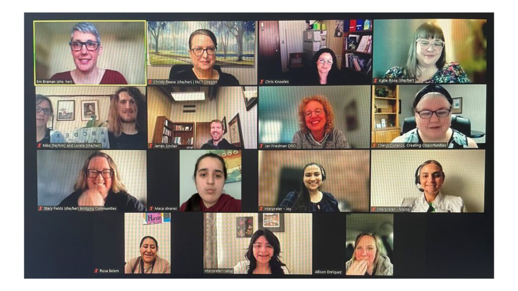 Screenshot from a Zoom meeting of 15 Oregon State Team members